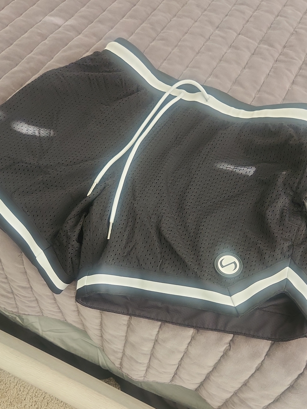 Athletic Black Mesh Performance Shorts with Reflective Trim